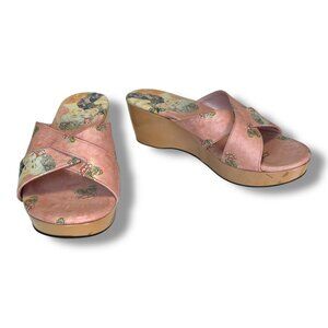 Icon 6.5 Gustav Klimpt Girlfriends Pink Wedge Slides Sandals Shoes Heels